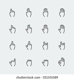 Hand Gestures And Language Thin Line Icon Set #1