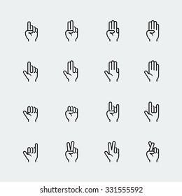 Hand gestures and language thin line icon set #2
