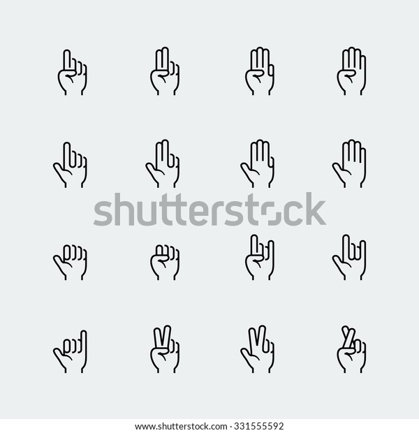 Hand gestures
and language thin line icon set
#2