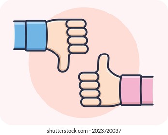 Gestos de mano como disgusto, gestos que indican me gusta y no me gusta se usan comúnmente en medios sociales o en presentaciones, infografías, emoji, diseño vectorial, ícono, diseño plano y aislado.