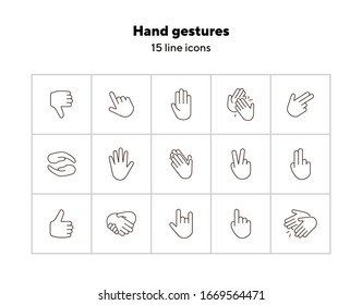 Hand gestures line icon set. Gesturing isolated sign pack. Gestures concept. Vector illustration symbol elements for web design
