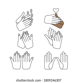 hand gestures line icon set. Included icons as fingers interaction,hand washing and more.
