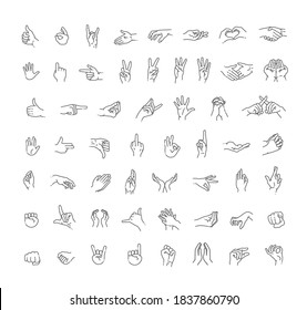 Hand gestures line icon set. Included icons as fingers interaction