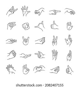 Hand gestures line icon set