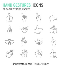 Hand Gestures line icon set, gesture collection, vector graphics, logo illustrations, hand gestures vector icons, hand signs, outline pictograms, editable stroke