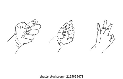 Hand gestures line icon set. Included icons as fingers interaction, hand drawn vector