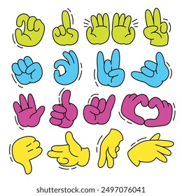 Hand gestures line icon set. Included icons as fingers interaction, pinky swear, forefinger point, greeting, pinch, hand washing and more.