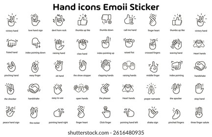 Hand gestures line icon set