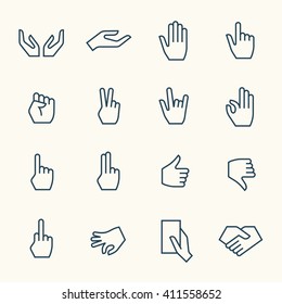 Hand Gestures Line Icon Set