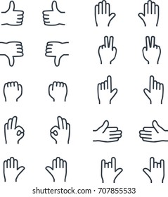 Hand gestures line icon set