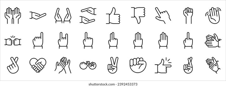 hand gestures. line icons set. Flat style vector icons set, emblem, symbol, vector illustration on white background