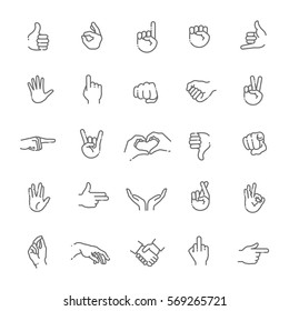 hand gestures. line icons set. Flat style vector icons, emblem, symbol