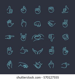 Hand Gestures. Line Icons Set. Flat Style Vector Icons, Emblem, Symbol