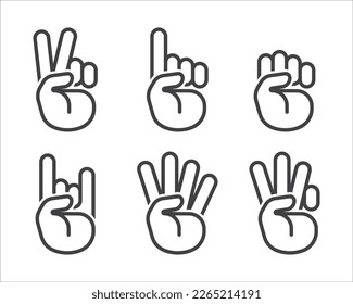 Juego de iconos lineales para gestos de mano. Icono de estilo geométrico manual. Icono de lenguaje de señas de mano. Ilustración del vector