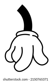 Hand gestures and non verbal communication and symbols. Isolated cartoon character arm pointing down with index finger. Showing point, thin arm wearing white gloves, Vector in flat style illustration
