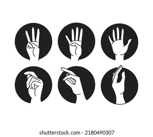hand gestures and number in circle set line illustration