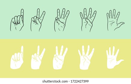 Hand gestures of number symbol image illustration vector in outline for poster, backdrop element, banner shape. Eps 10 
