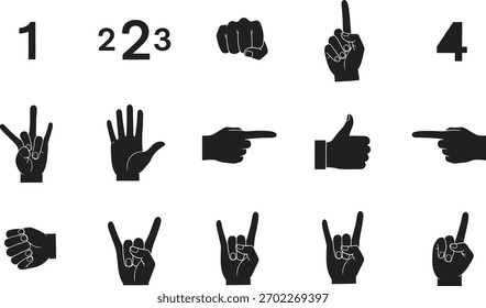Gestos de mão e representações numéricas em uma ilustração de fundo branco