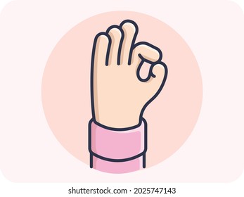 Hand gestures Okey, Put your index finger and thumb together to form a circle, which means good accept, icon, logo, vector design, isolated background.