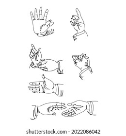 Hand gestures, one line. Continuous line. Vector