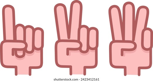 hand gestures one two and three in cartoon flat design vector