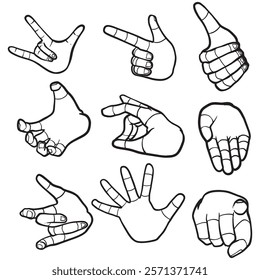 Hand Gestures Outline Vector Collection. Minimalist Hand Gesture Line Art.
Outline of Hands in Expressive Gestures. Elegant Hand Gesture Line Drawings