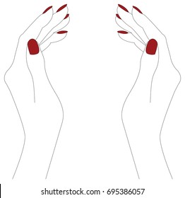 Hand gestures outline vector illustration. Women's girl's female palm drawing. Right hand and left hand.