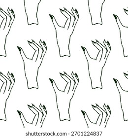 Patrón de gestos de la mano en el diseño minimalista del arte de línea blanco y negro mínimo para los fondos modernos. Para la tela, impresión textil, envoltura, cubierta, tarjeta