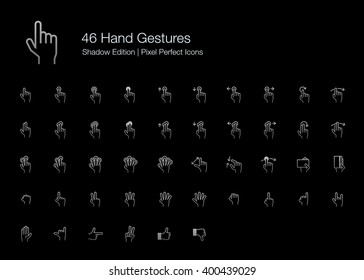 Hand Gestures Pixel Perfect Icons (line style) Shadow Edition