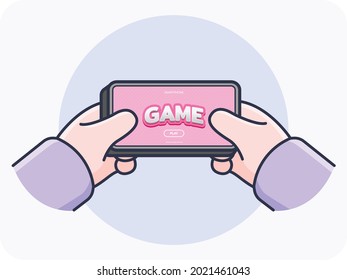 Hand gestures play game on smartphone, vector design and isolated background.