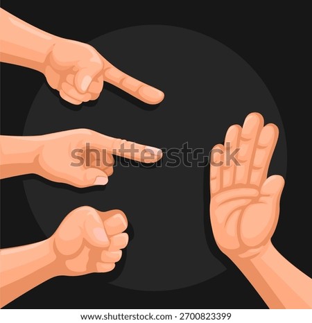Hand Gestures Pointing and Stop Action Cartoon Illustration Vector