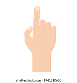 Gestos manuales. La mano apunta hacia delante y hacia arriba con el dedo índice. Ilustración vectorial plana aislada en fondo blanco.