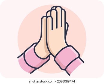 Hand Gestures prayer respect to both hands close together It is used for please or thank you prayers and is sometimes used to express sadness and regret, icon, vector design, isolated background.