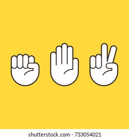 Hand gestures for Rock Paper Scissors game  Simple hand icons 