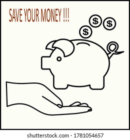 
hand gestures and save money. illustration of saving finance. design with outline style. vector design
