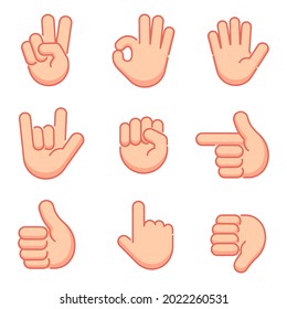 Hand gestures set. finger and sign language. filled outline icons. vector illustration