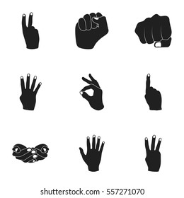 Hand gestures set icons in black style. Big collection of hand gestures vector symbol stock illustration