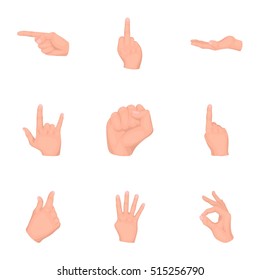Hand gestures set icons in cartoon style. Big collection of hand gestures vector symbol stock illustration