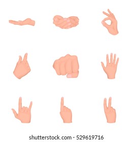 Hand gestures set icons in cartoon style. Big collection of hand gestures vector symbol stock illustration