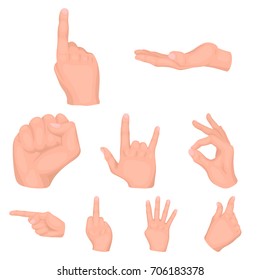 Hand gestures set icons in cartoon style. Big collection of hand gestures vector symbol stock illustration