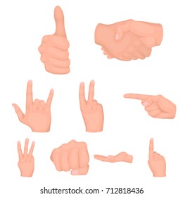 Hand gestures set icons in cartoon style. Big collection of hand gestures vector symbol stock illustration