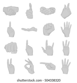Hand gestures set icons in monochrome style. Big collection of hand gestures vector symbol stock illustration