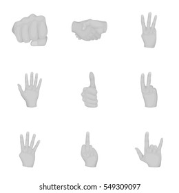 Hand gestures set icons in monochrome style. Big collection of hand gestures vector symbol stock illustration