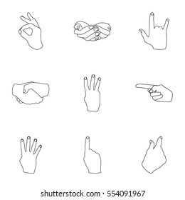 Hand gestures set icons in outline style. Big collection of hand gestures vector symbol stock illustration
