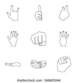 Hand gestures set icons in outline style. Big collection of hand gestures vector symbol stock illustration