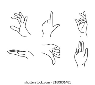 hand gestures set line illustration