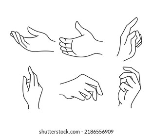 hand gestures set line illustration