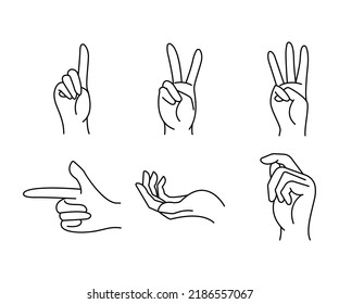 hand gestures set line illustration
