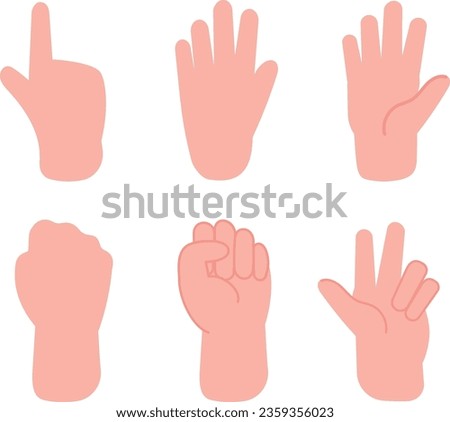 Hand gestures set. Pointing finger and fist front and back view isolated on white background