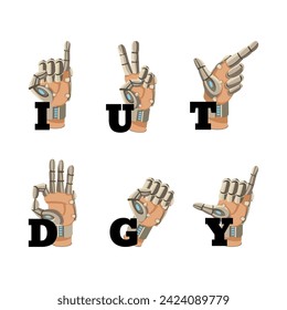 Hand gestures set showing alphabet letters. Vector illustration. Gestures for communication with deaf people. Learning sign language concept